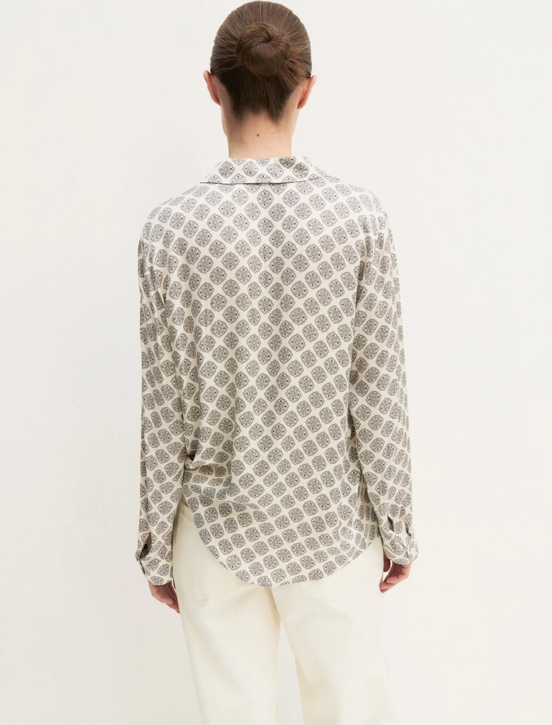 Camicia in raso stampato - BIANCO LANA