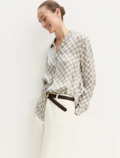 Camicia in raso stampato - BIANCO LANA