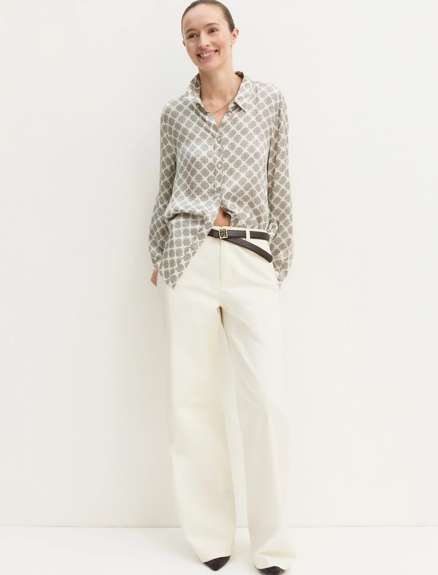 Camicia in raso stampato - BIANCO LANA
