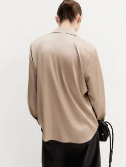 Camicia in raso stretch - ALMOND
