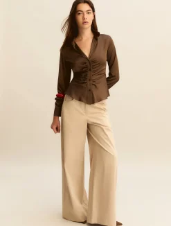 Camicia in raso stretch - KAKI