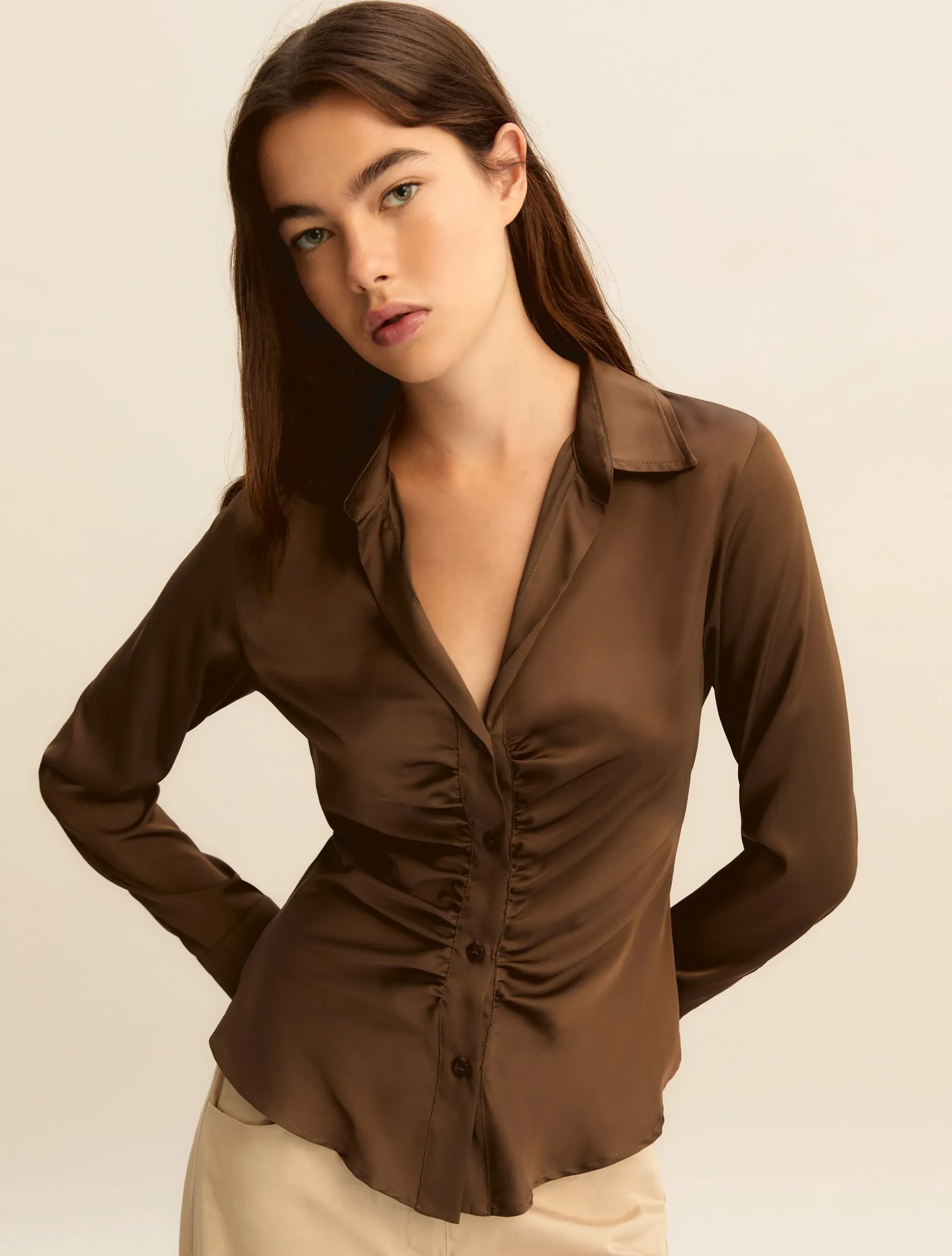 Camicia in raso stretch - KAKI