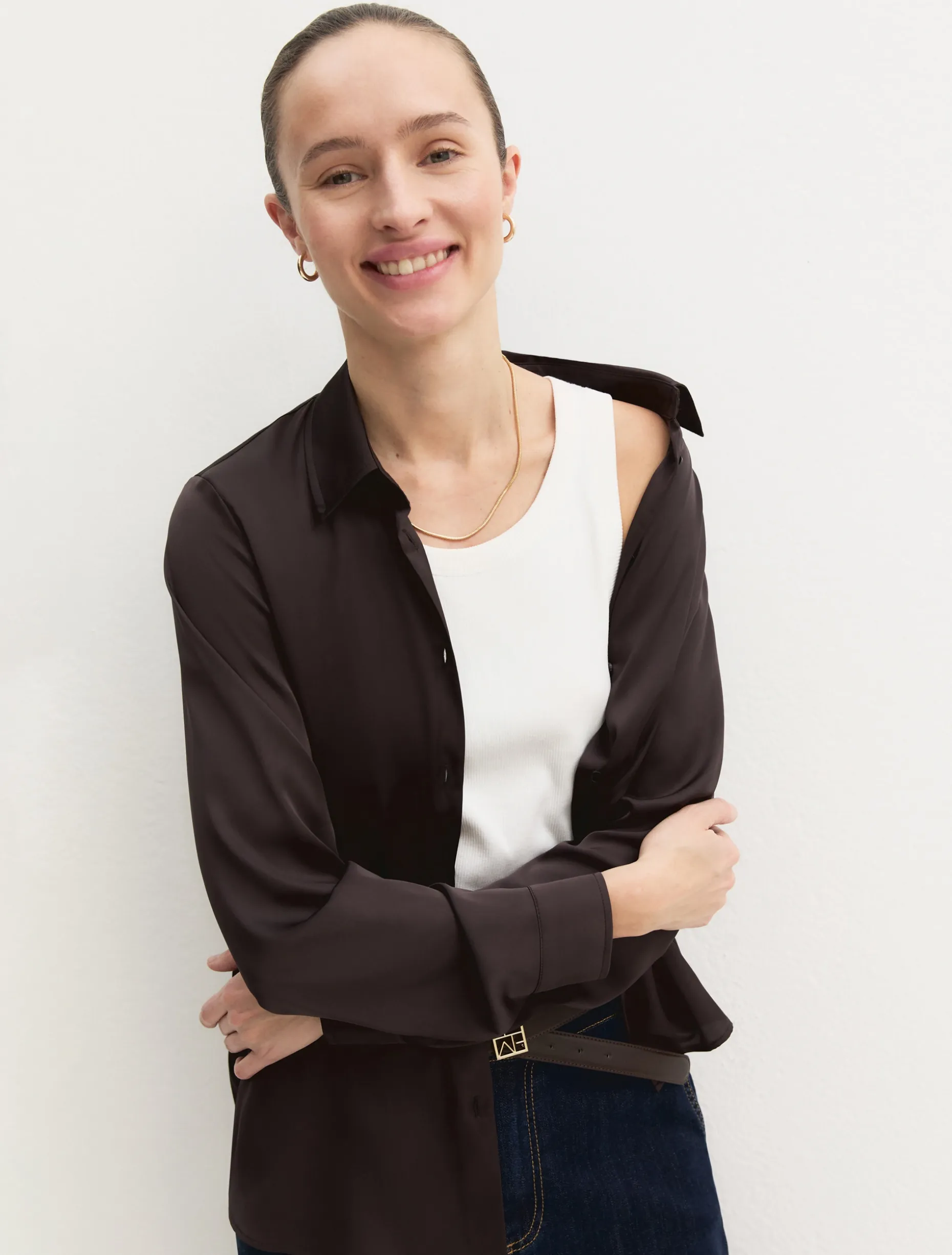 Camicia in raso stretch - TESTA MORO
