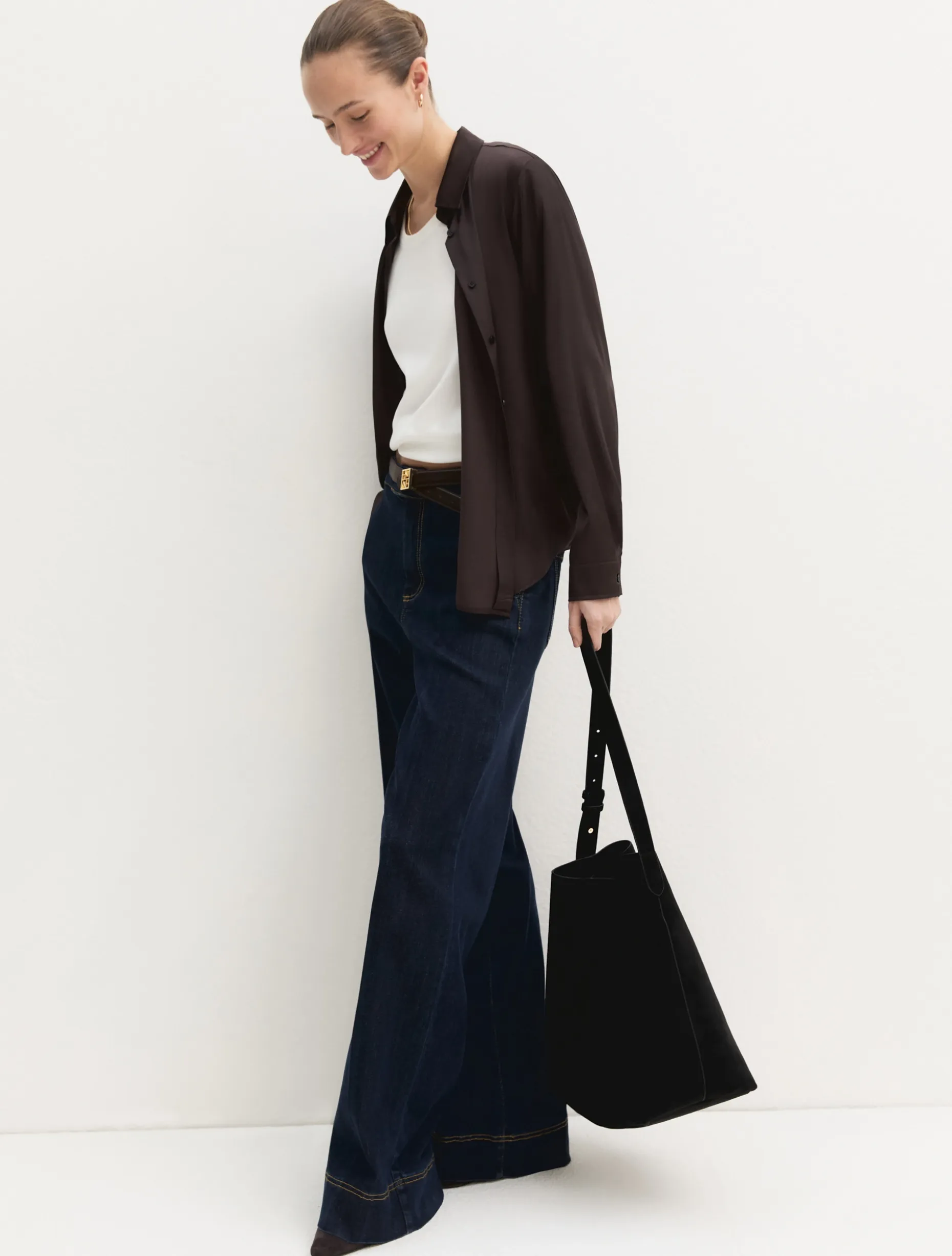 Camicia in raso stretch - TESTA MORO