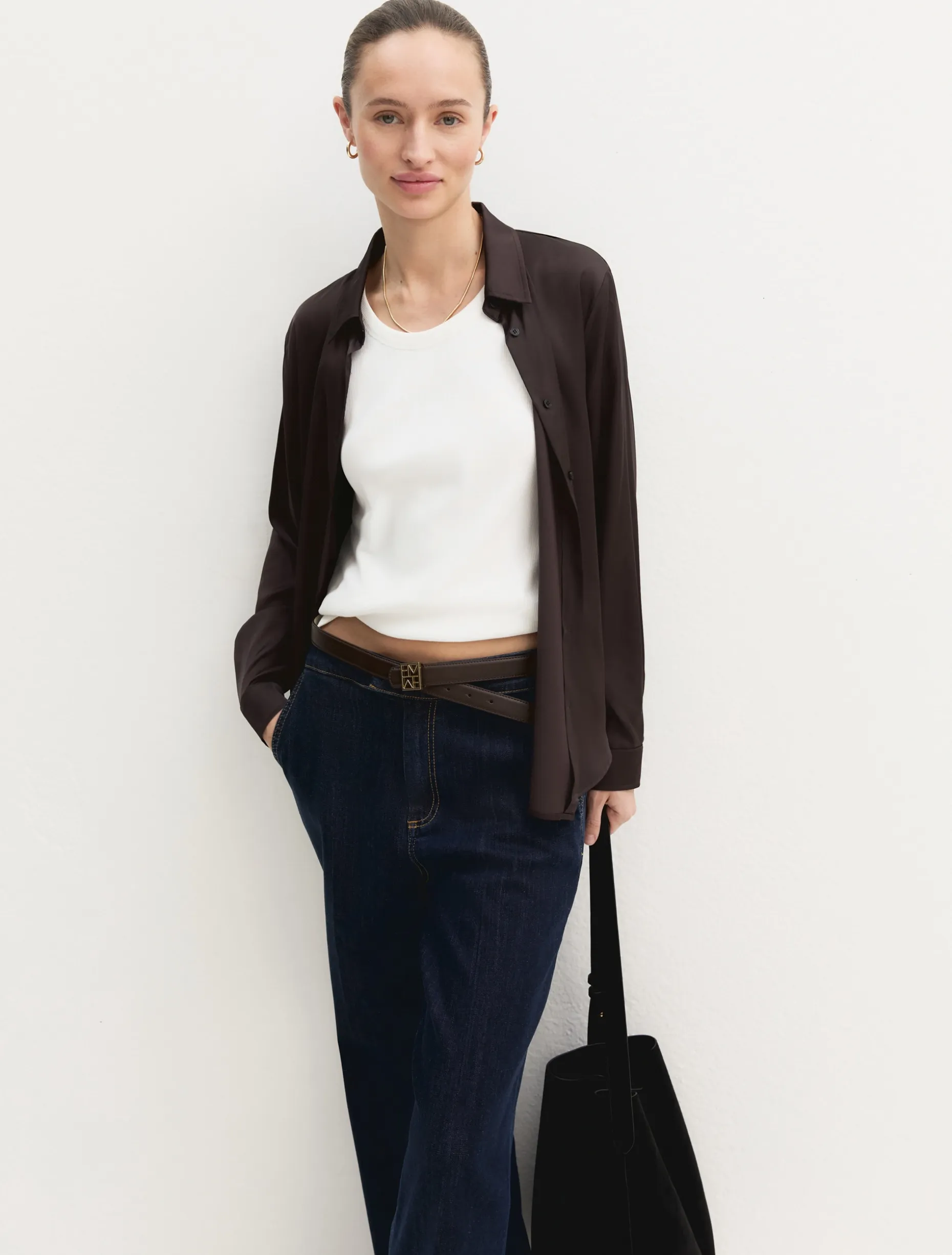 Camicia in raso stretch - TESTA MORO