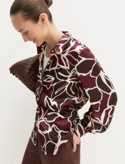 Camicia in twill stampato - MARRONE