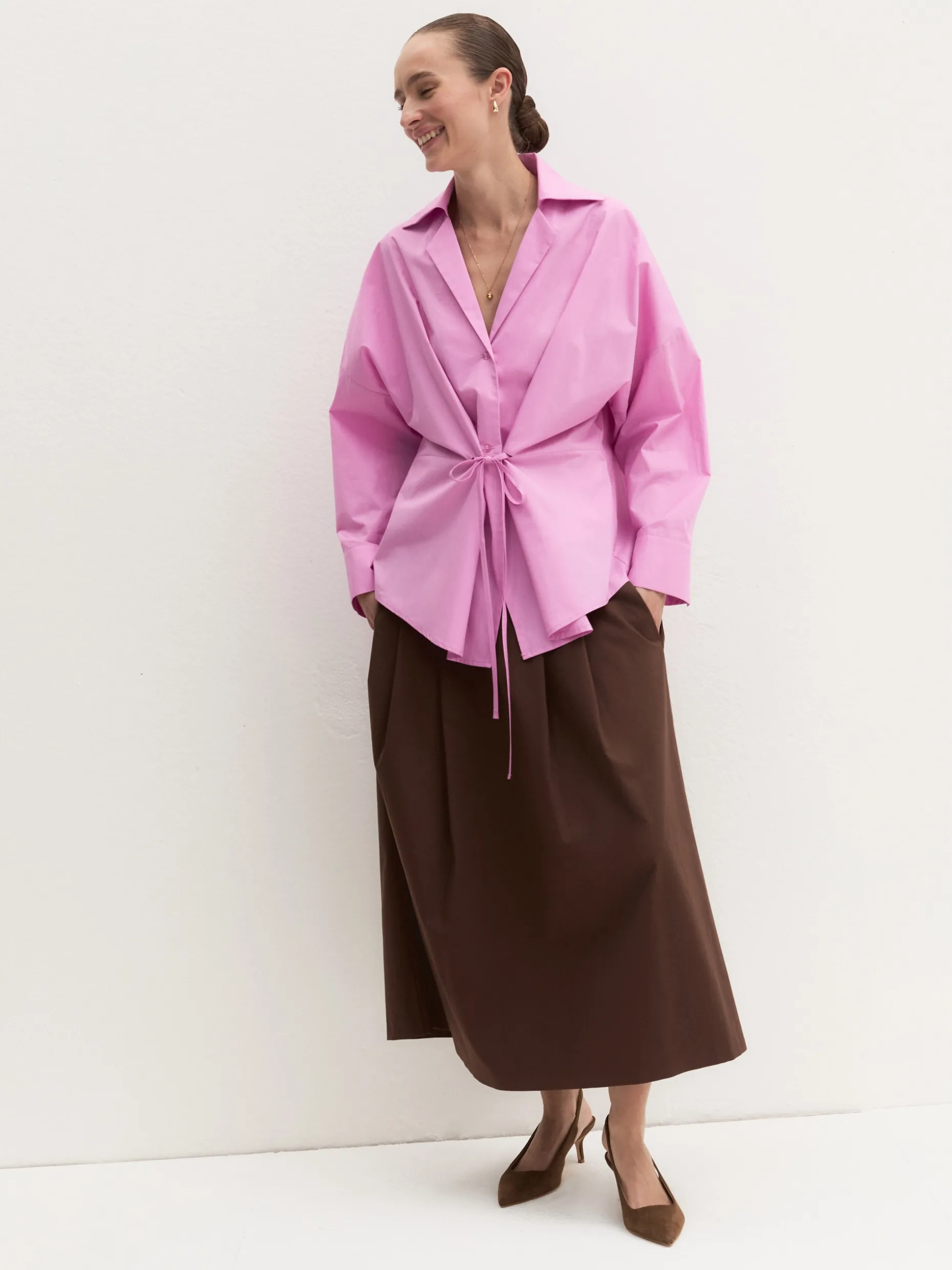 Camicia over con nastro - ROSA INTENSO