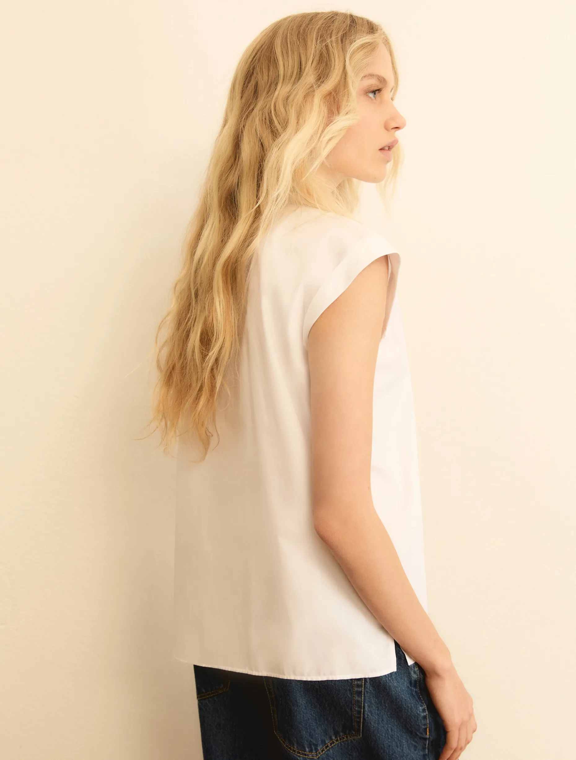 Camicia smanicata in popeline - BIANCO