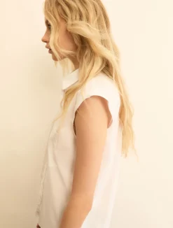 Camicia smanicata in popeline - BIANCO