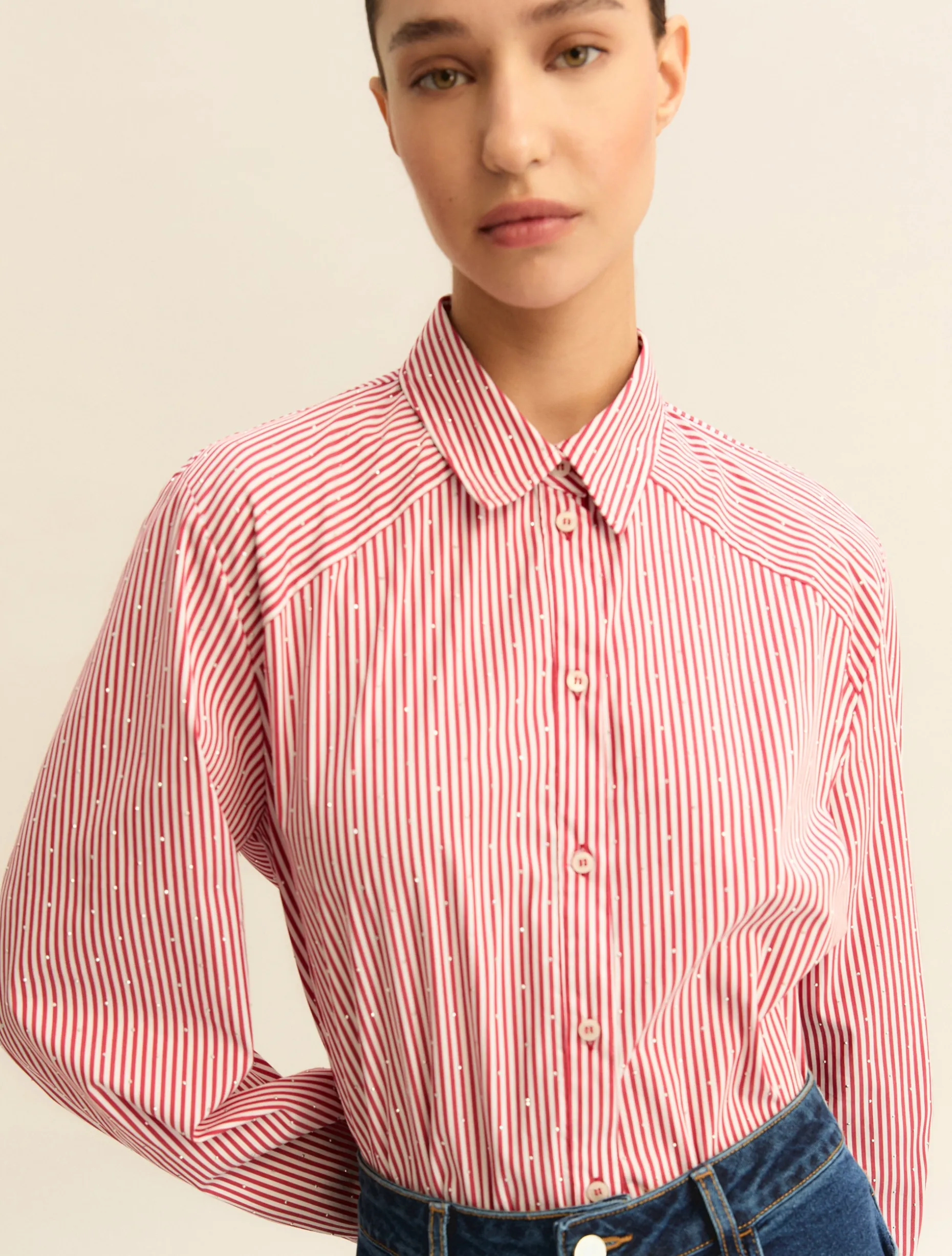 Camicia ampia in popeline stretch - ROSSO