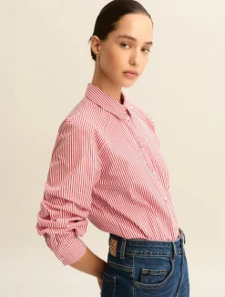 Camicia ampia in popeline stretch - ROSSO