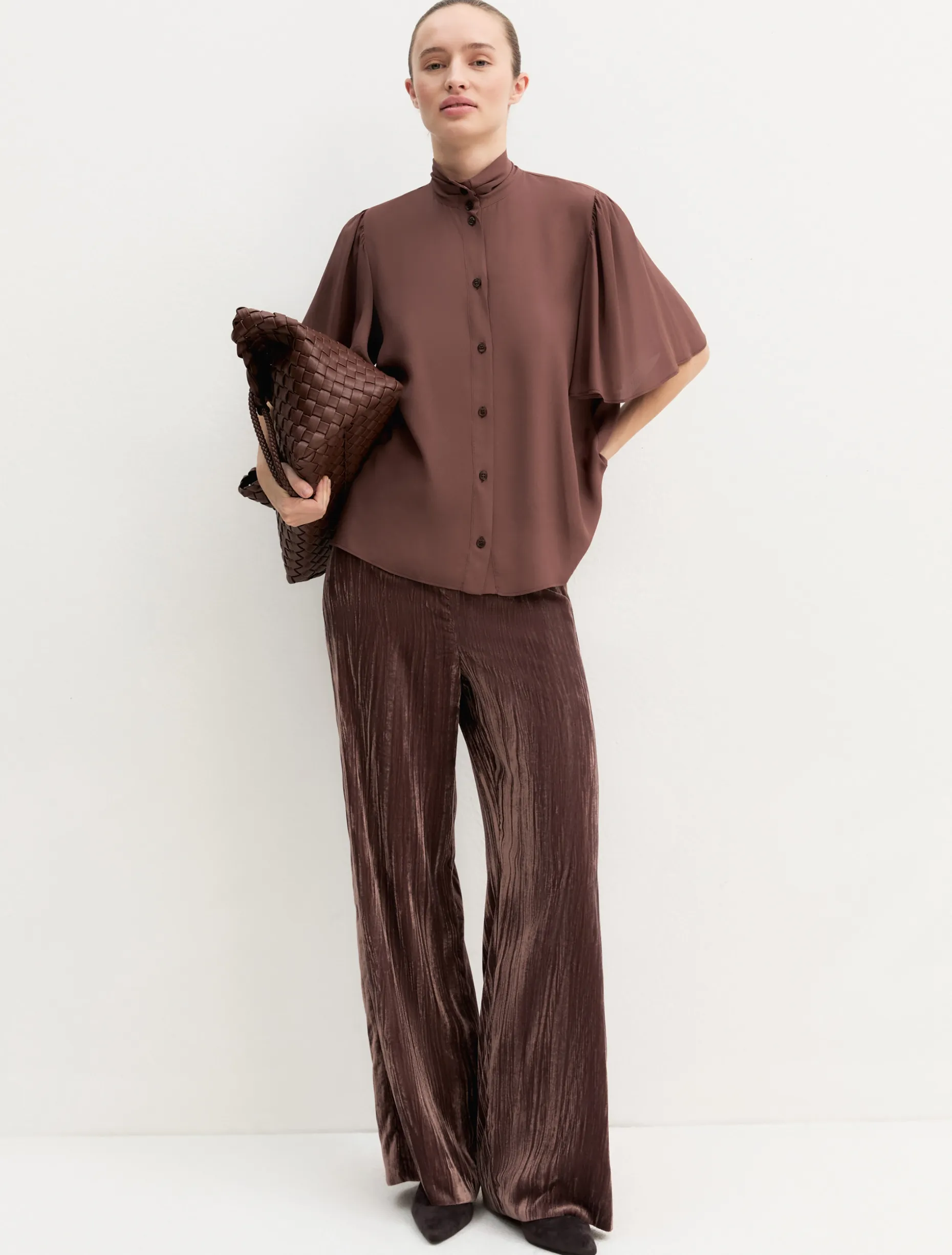 Camicia con maniche a corolla - MARRONE