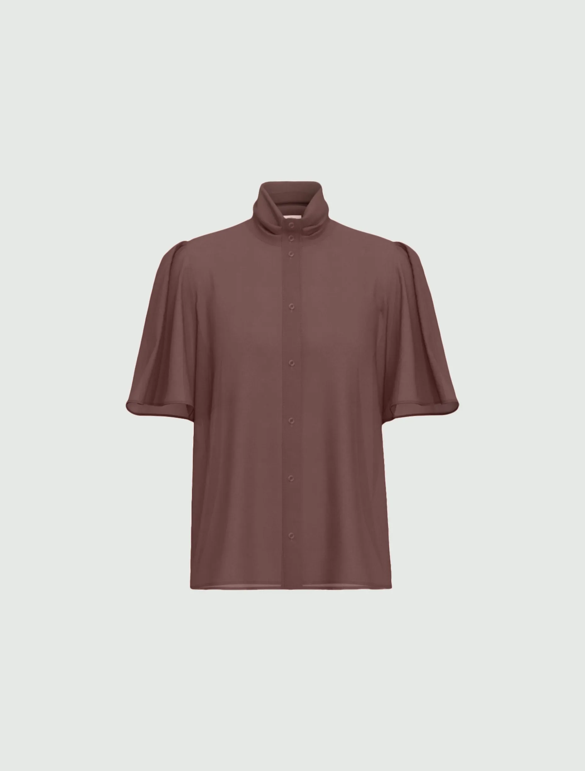 Camicia con maniche a corolla - MARRONE