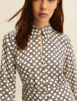 Chemisier in twill stampato - BIANCO