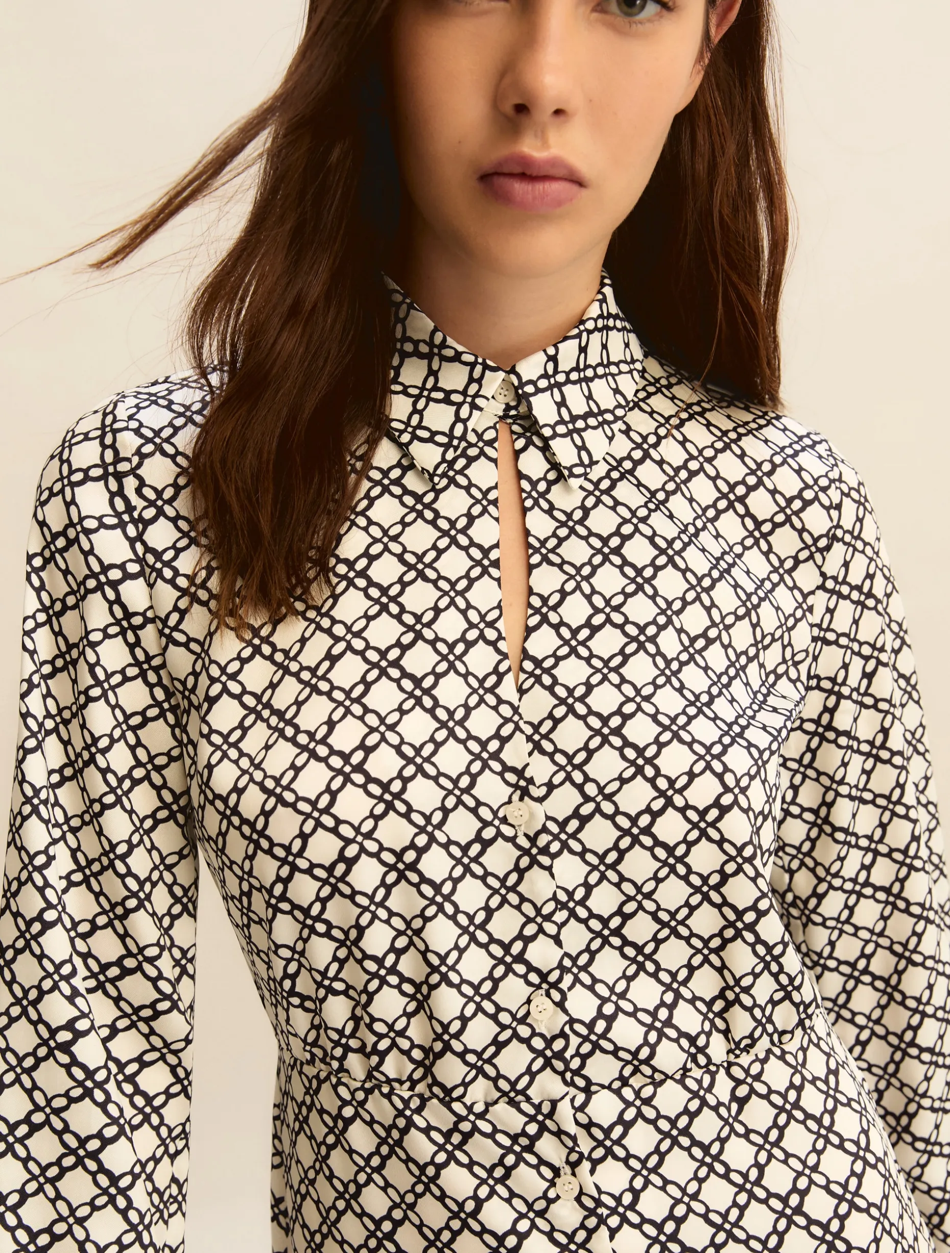 Chemisier in twill stampato - BIANCO