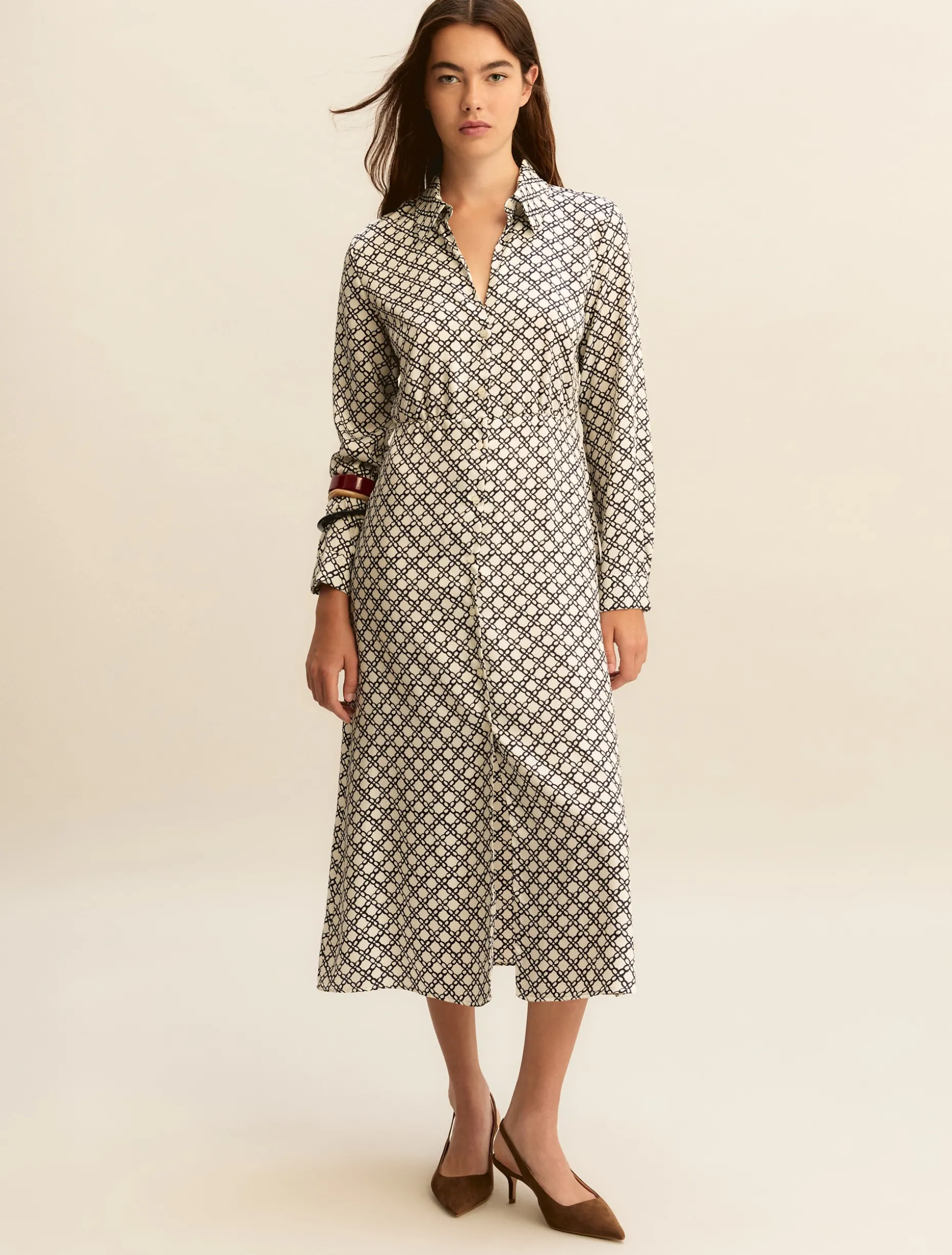 Chemisier in twill stampato - BIANCO