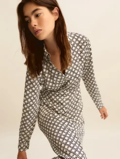 Chemisier in twill stampato - BIANCO