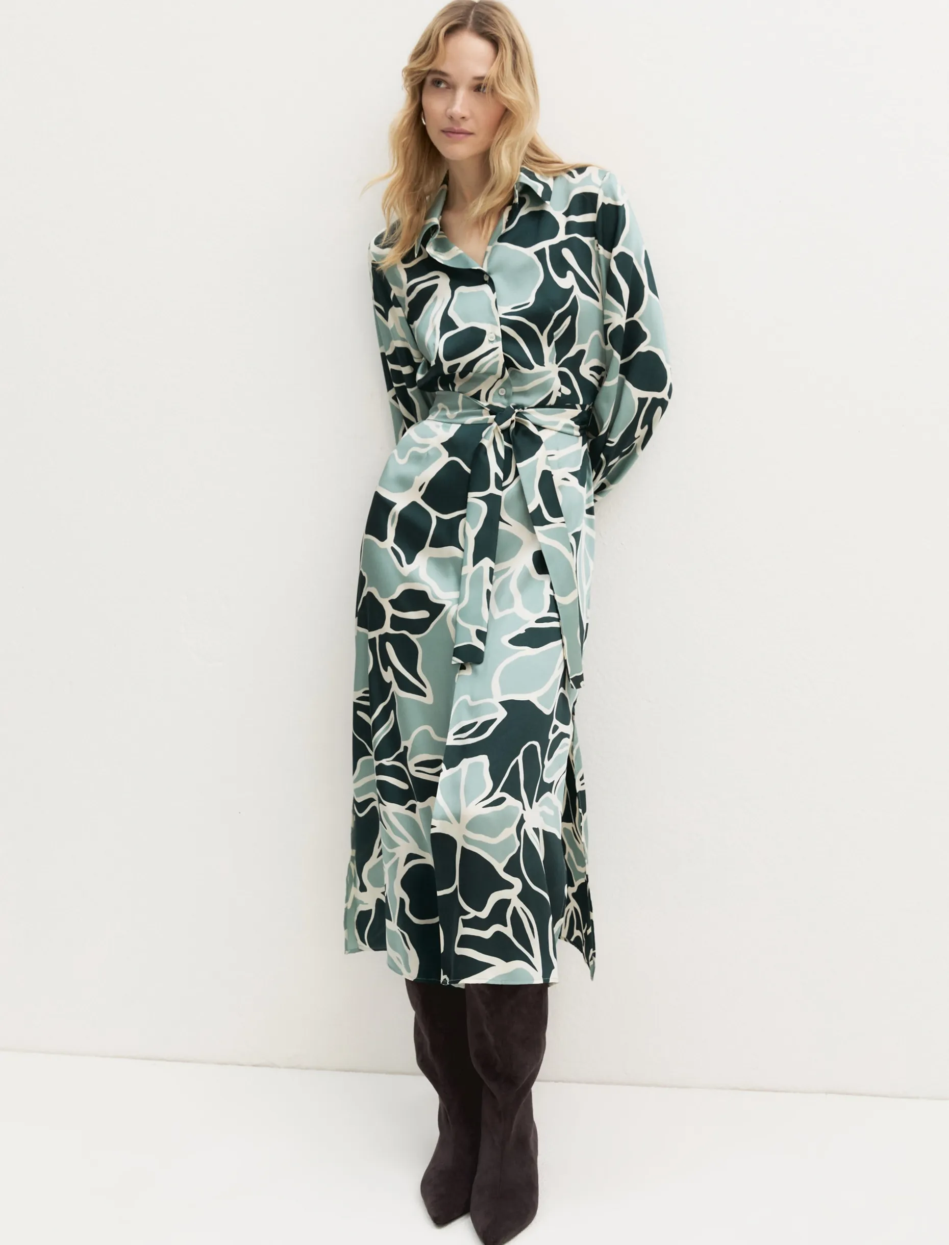 Chemisier in twill stampato - VERDE OPALE