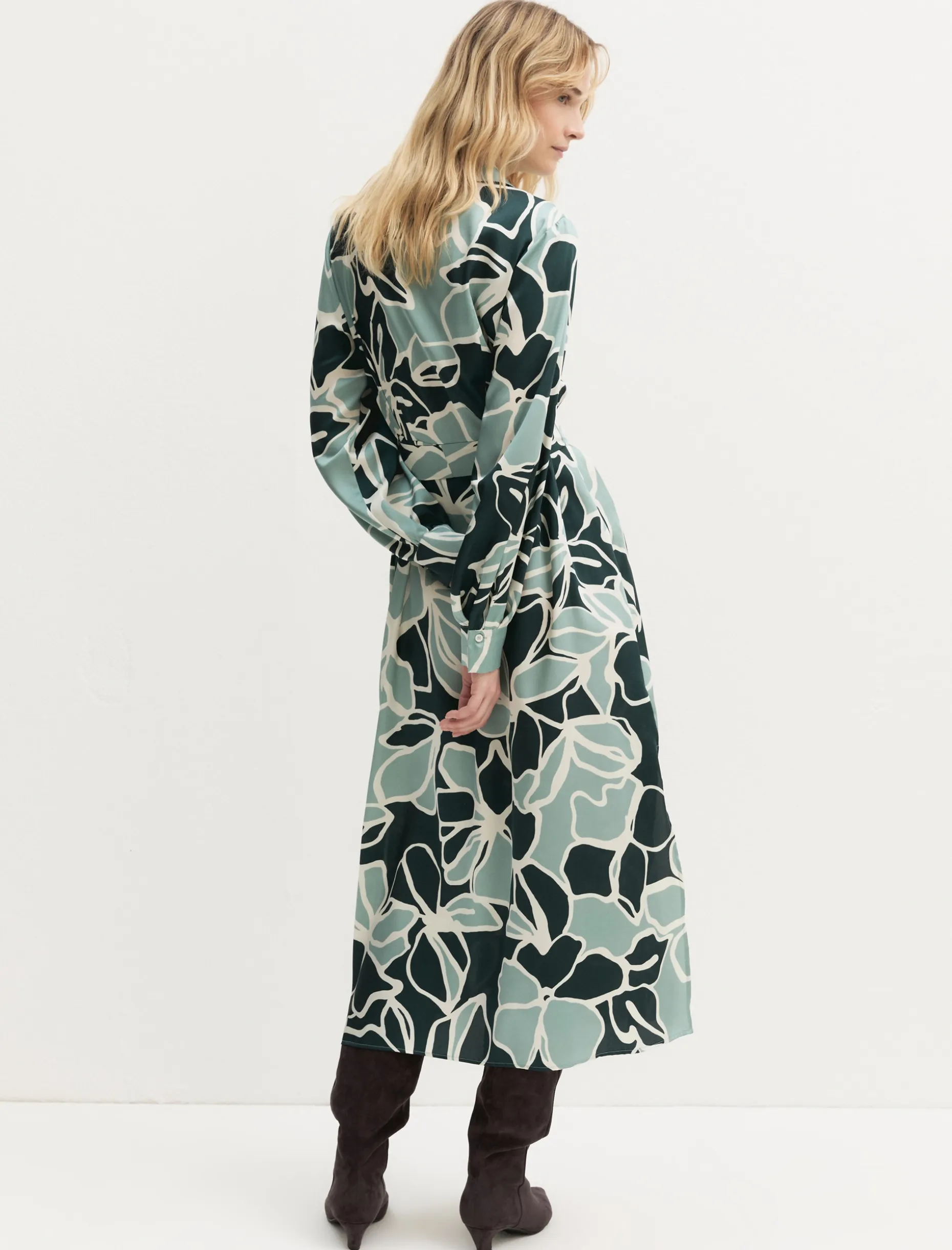 Chemisier in twill stampato - VERDE OPALE