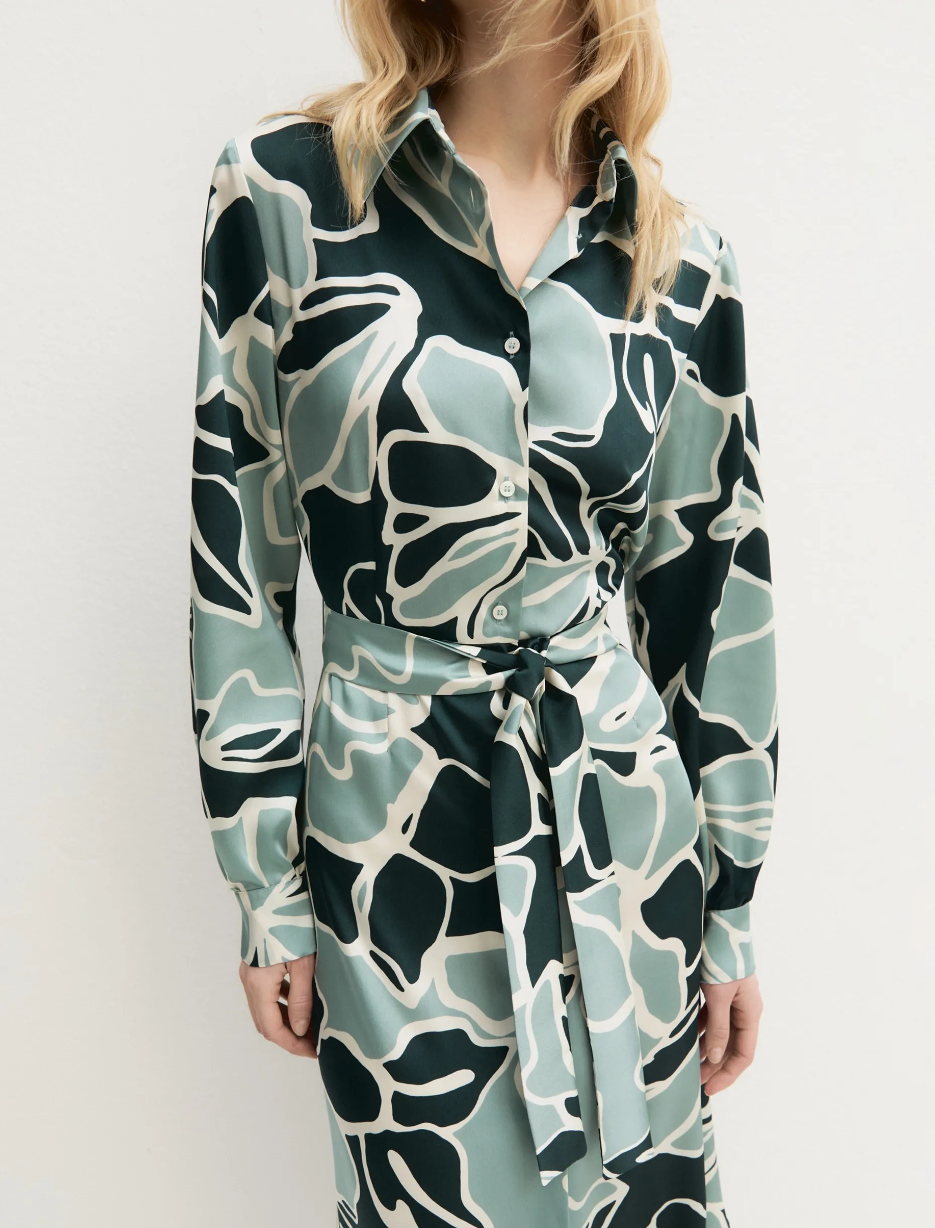 Chemisier in twill stampato - VERDE OPALE