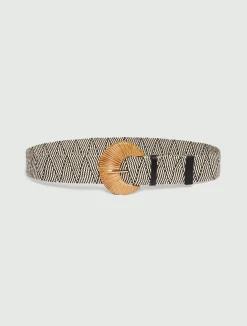 Cintura elasticizzata in rafia - BIANCO NERO