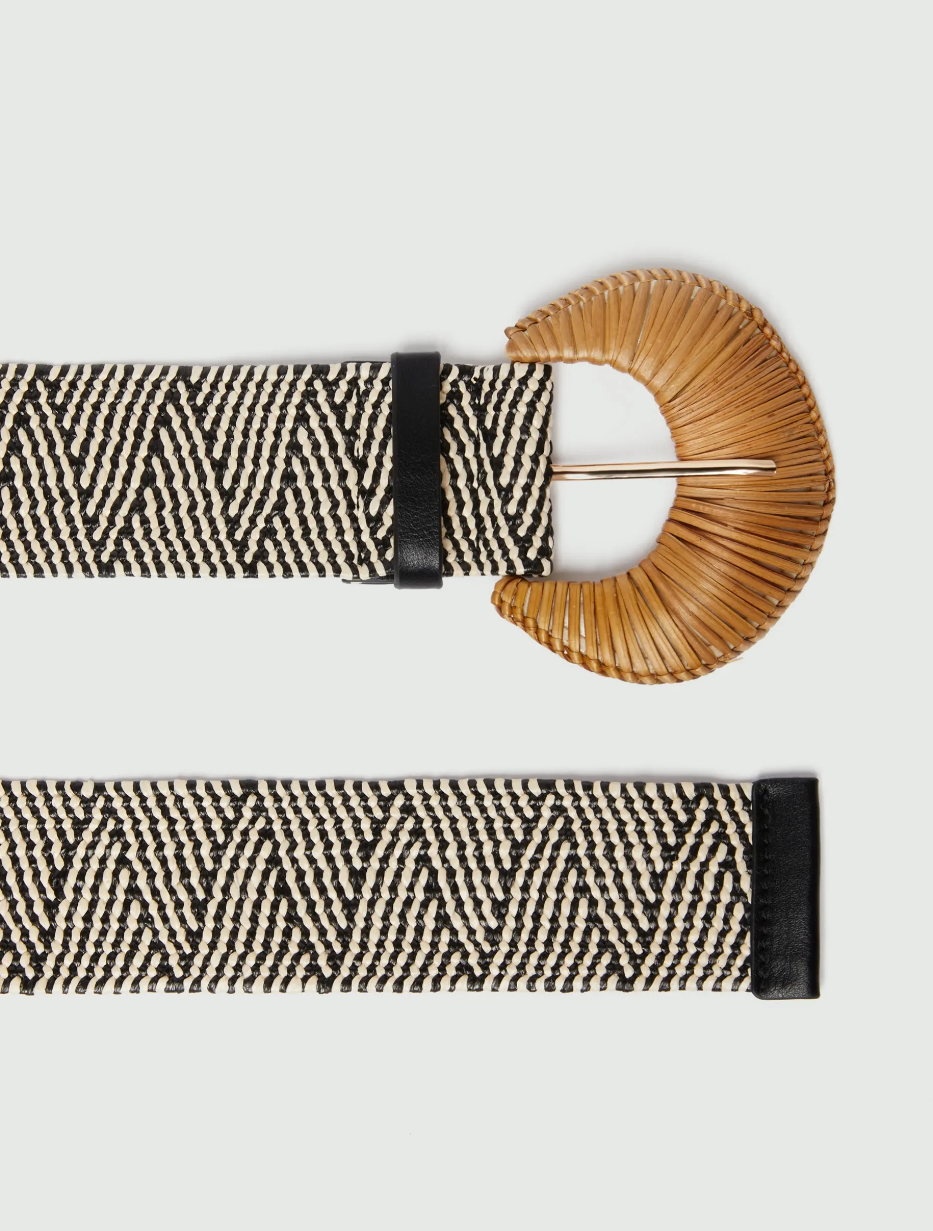 Cintura elasticizzata in rafia - BIANCO NERO