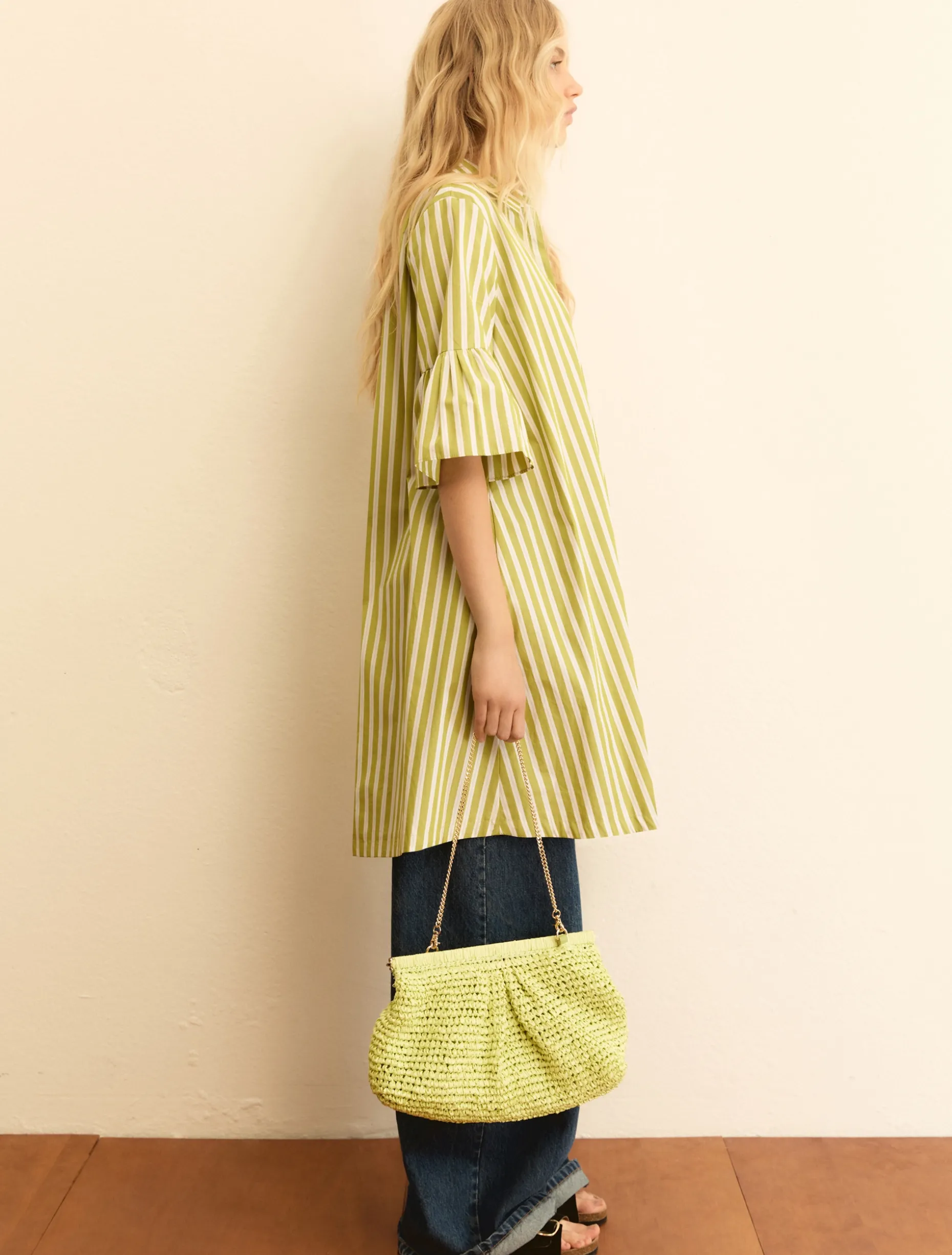 Clutch in rafia - LIME