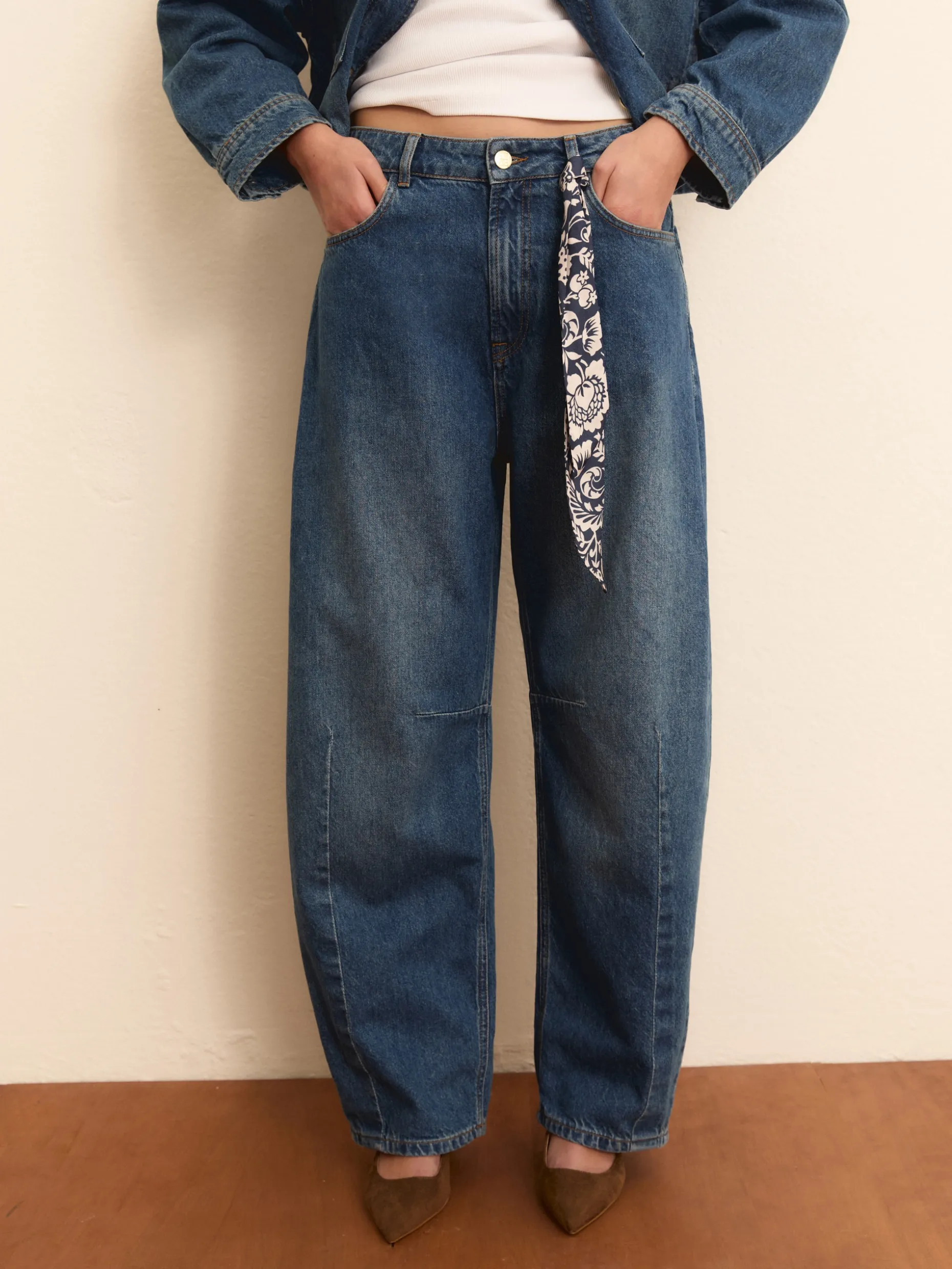 Denim barrel con twilly stampato - BLUE JEANS