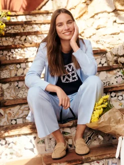 Giacca doppiopetto in jersey stretch - AZZURRO