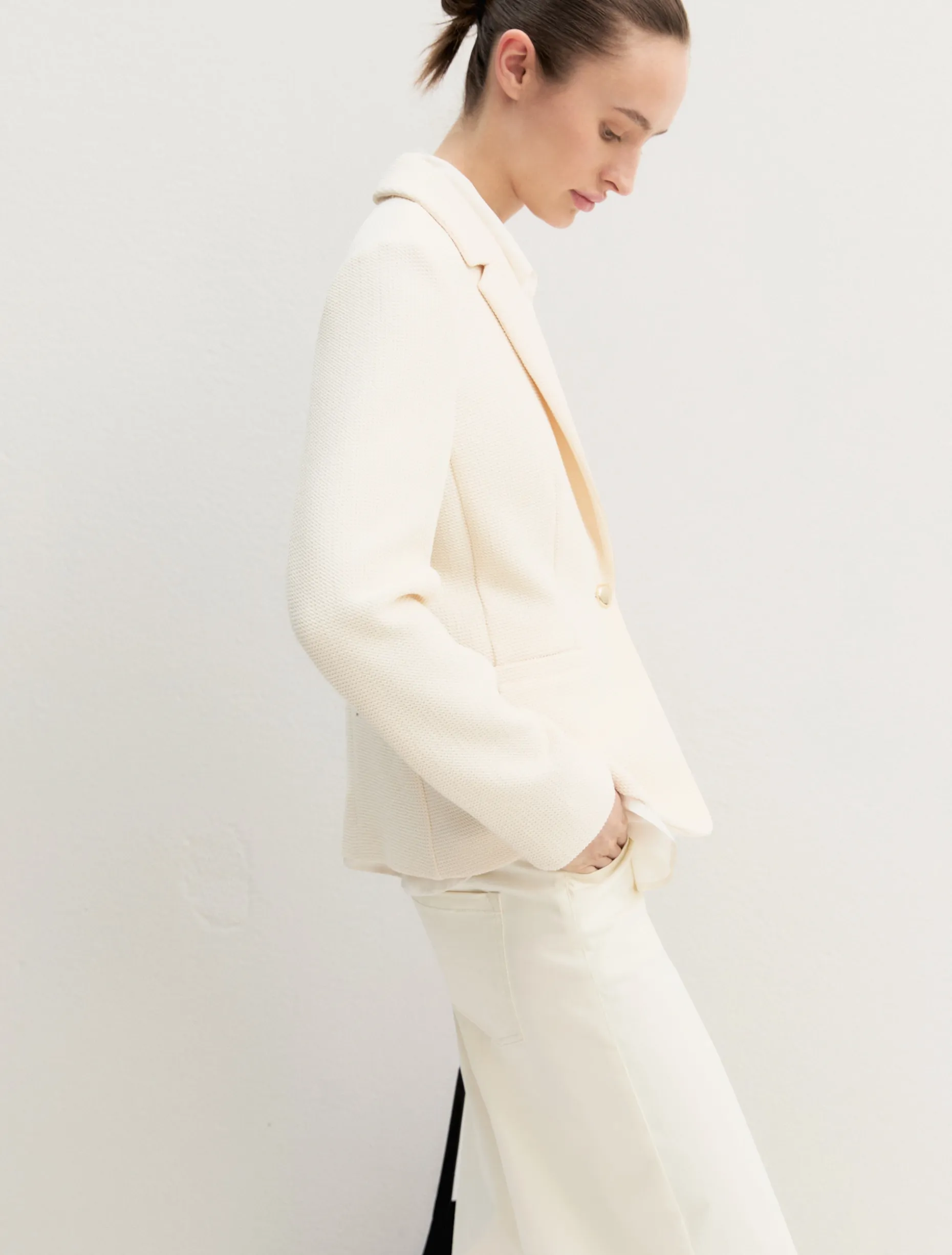 Giacca sfiancata in stuoia stretch - BIANCO LANA