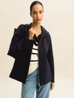Giacca in jersey scuba con cappuccio rimovibile - BLU