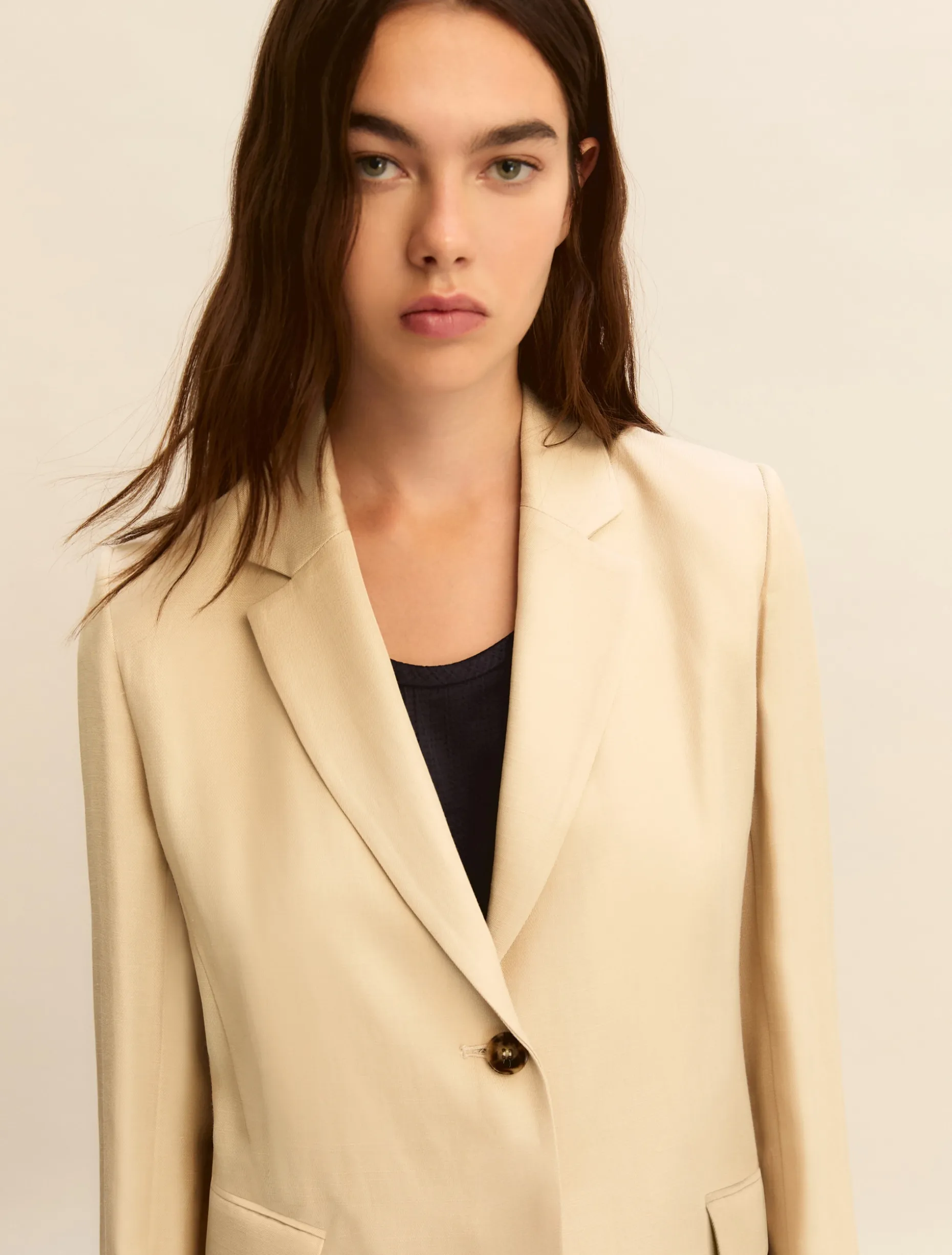 Giacca in twill di misto lino - BEIGE
