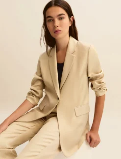 Giacca in twill di misto lino - BEIGE