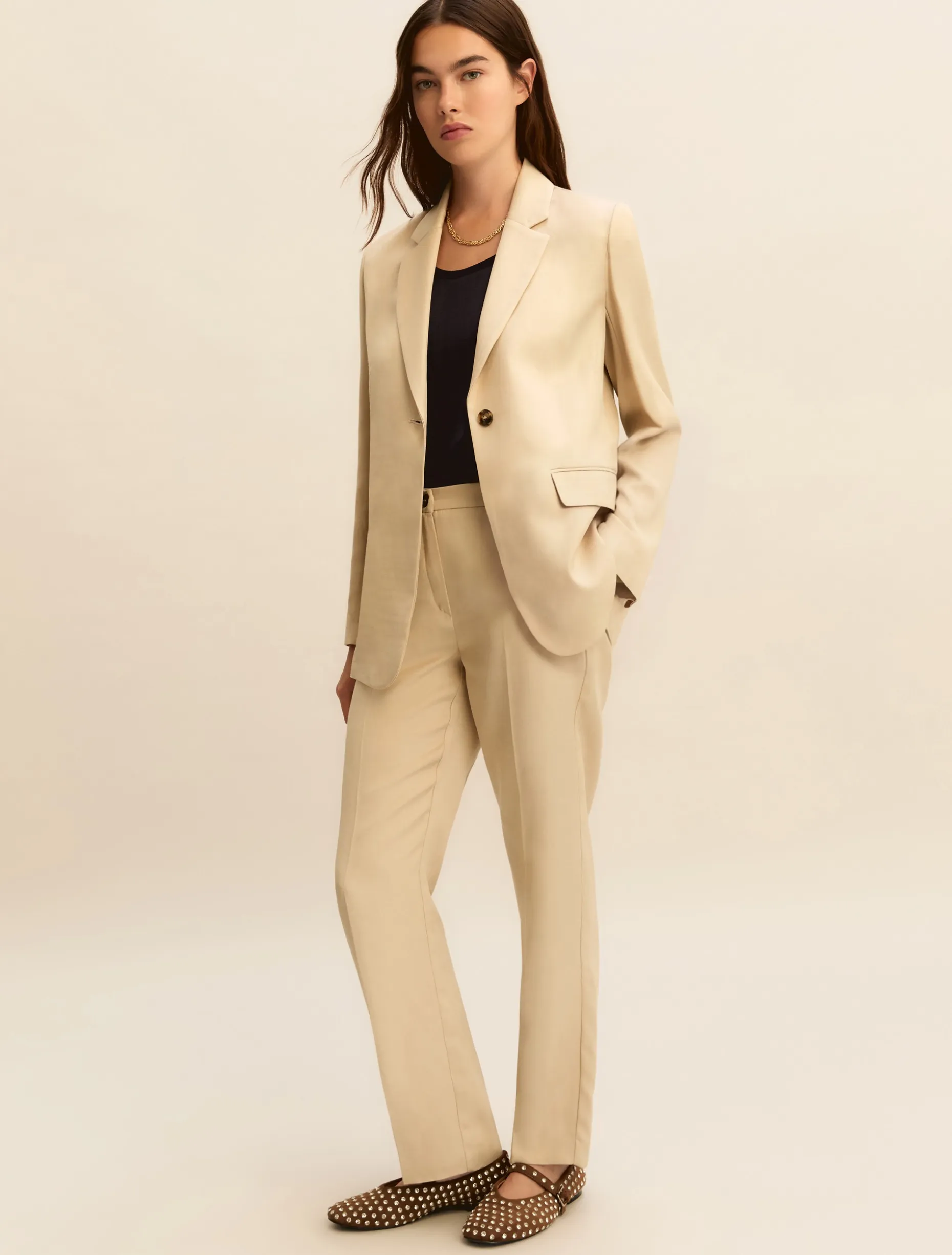 Giacca in twill di misto lino - BEIGE