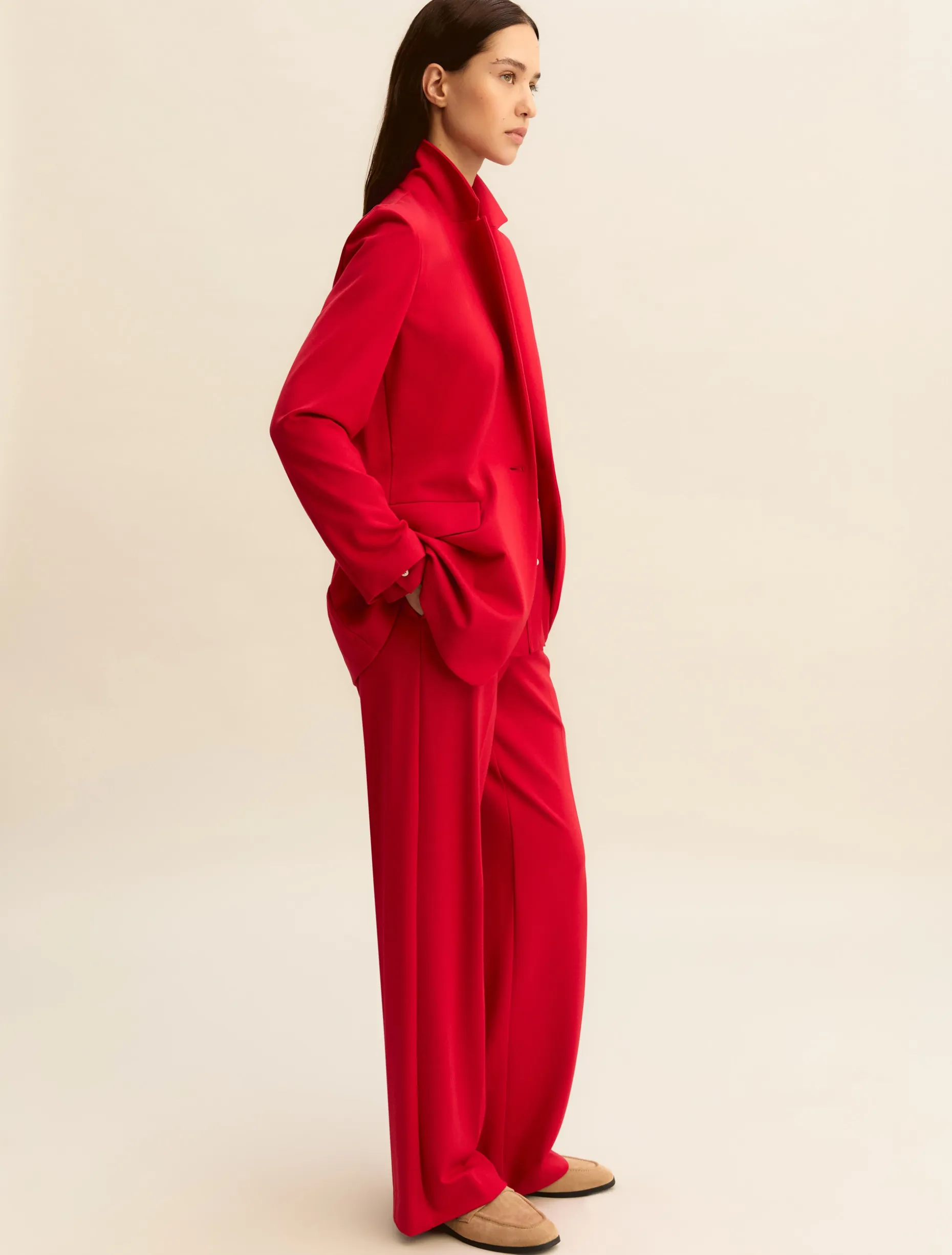 Giacca monopetto in jersey stretch - ROSSO