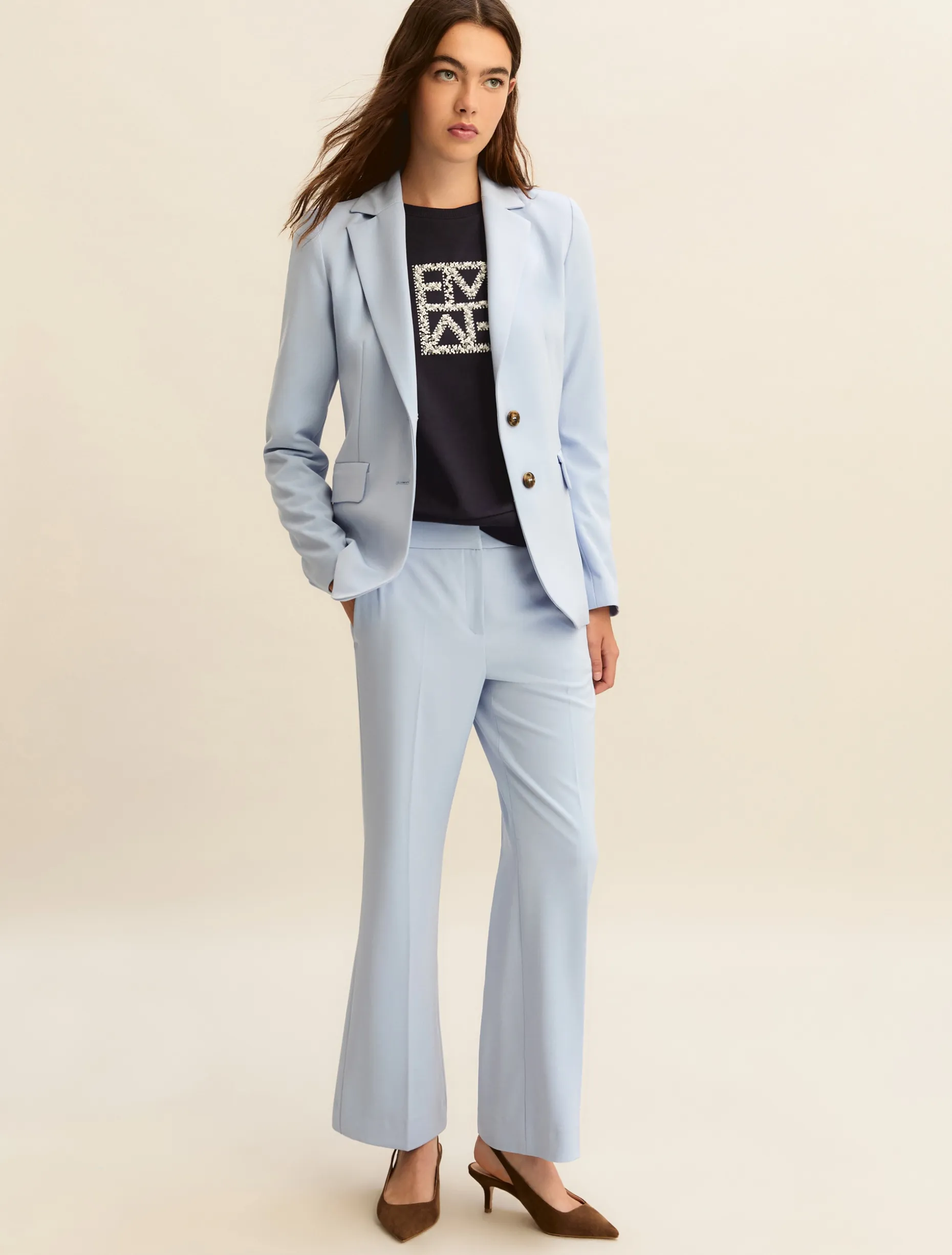 Giacca monopetto in twill stretch - AZZURRO