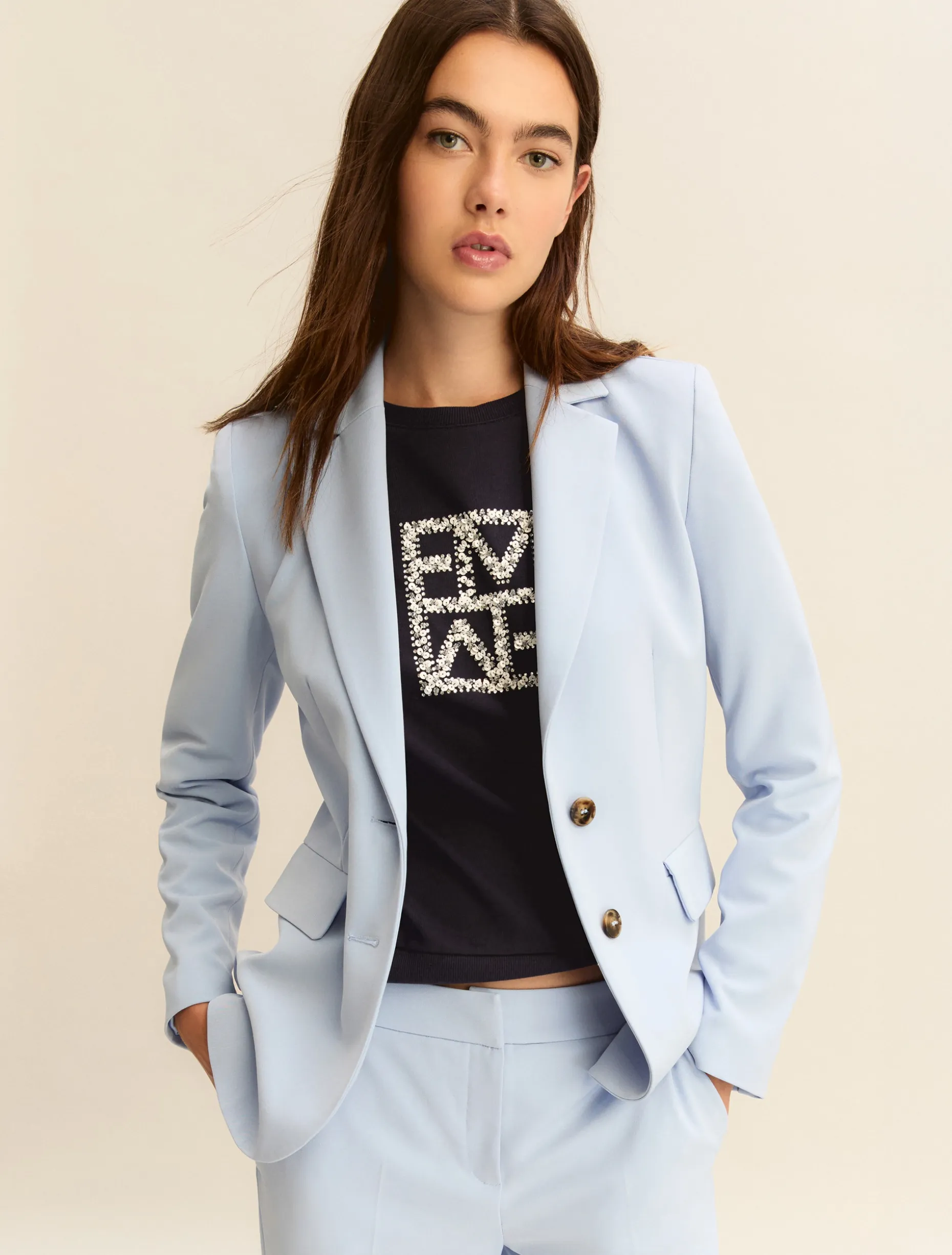 Giacca monopetto in twill stretch - AZZURRO
