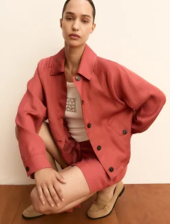 Giacchina in twill di misto lino - CILIEGIA