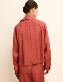 Giacchina in twill di misto lino - CILIEGIA