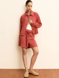 Giacchina in twill di misto lino - CILIEGIA
