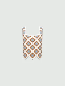 Gilet in crochet con bordo sagomato - BIANCO