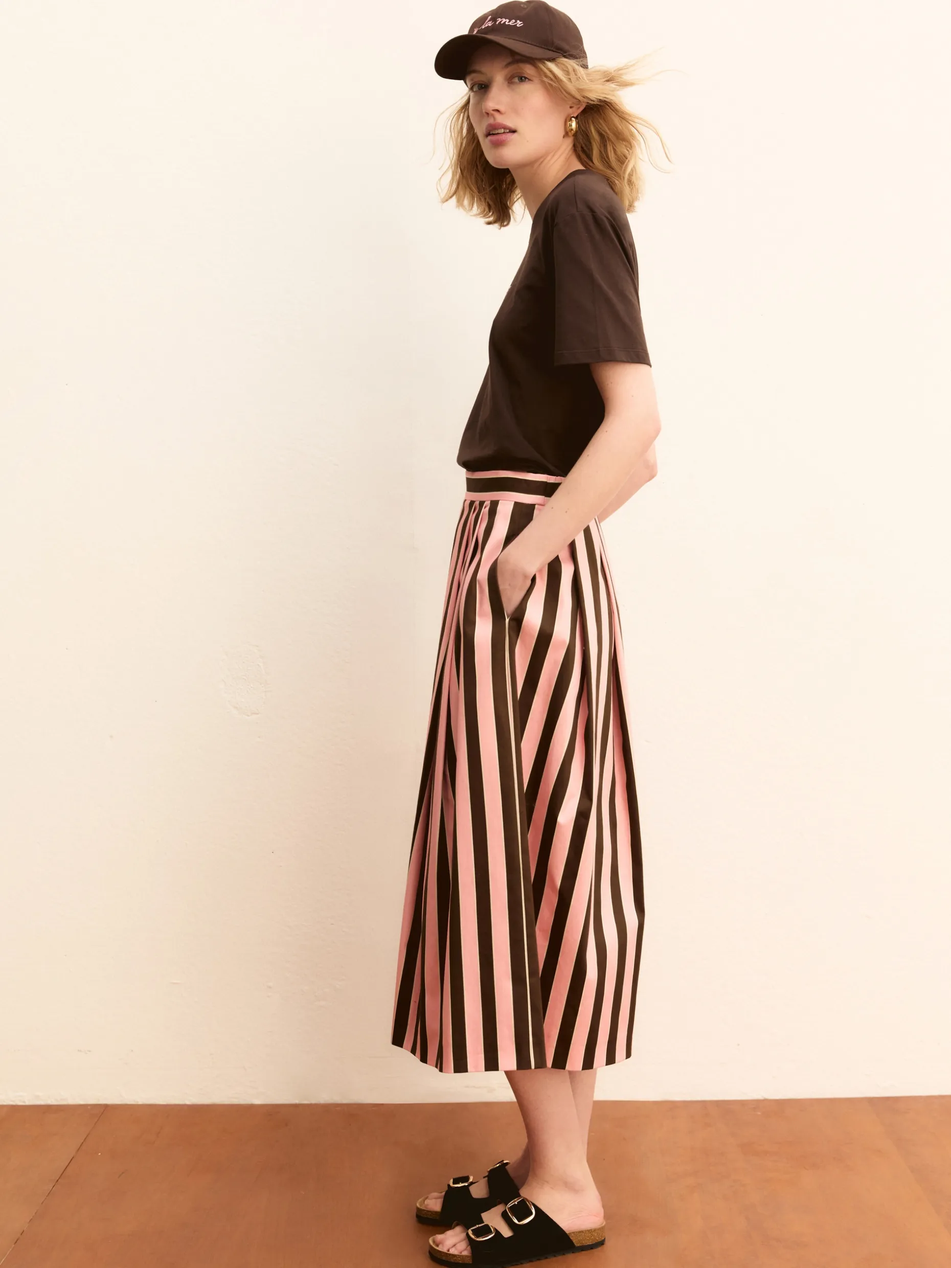 Gonna ampia in raso stretch - ROSA
