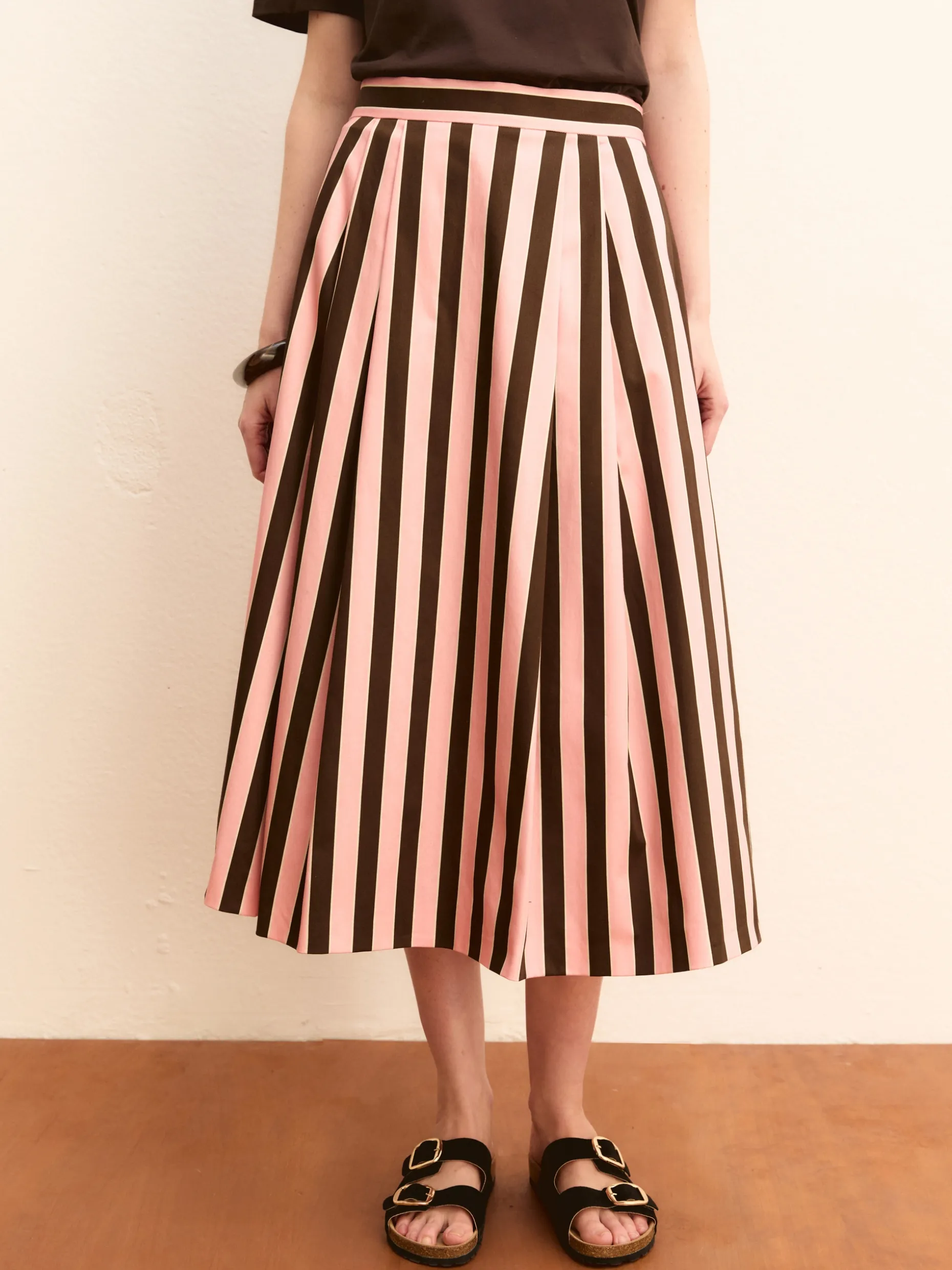 Gonna ampia in raso stretch - ROSA