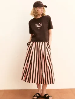 Gonna ampia in raso stretch - ROSA