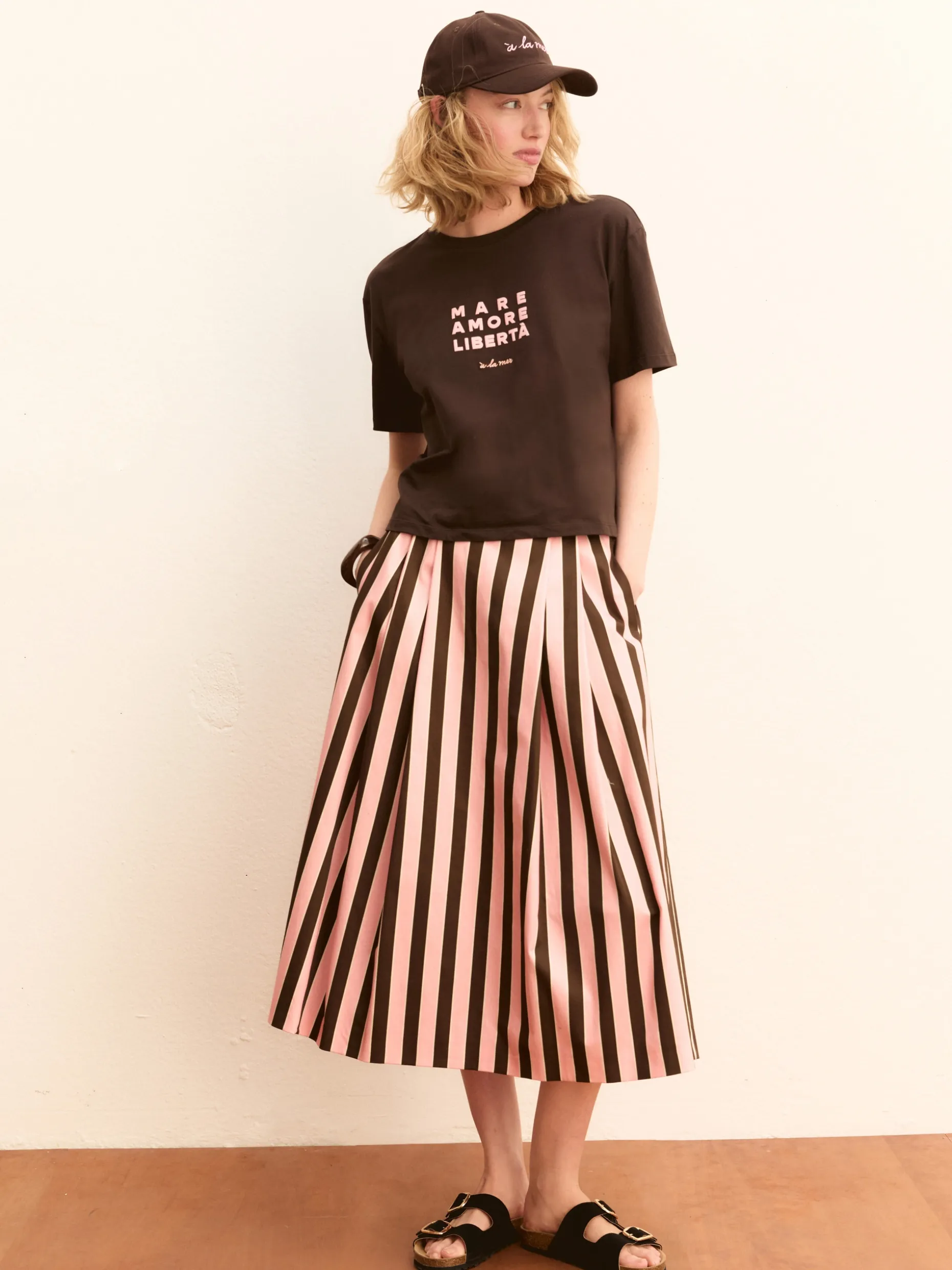Gonna ampia in raso stretch - ROSA