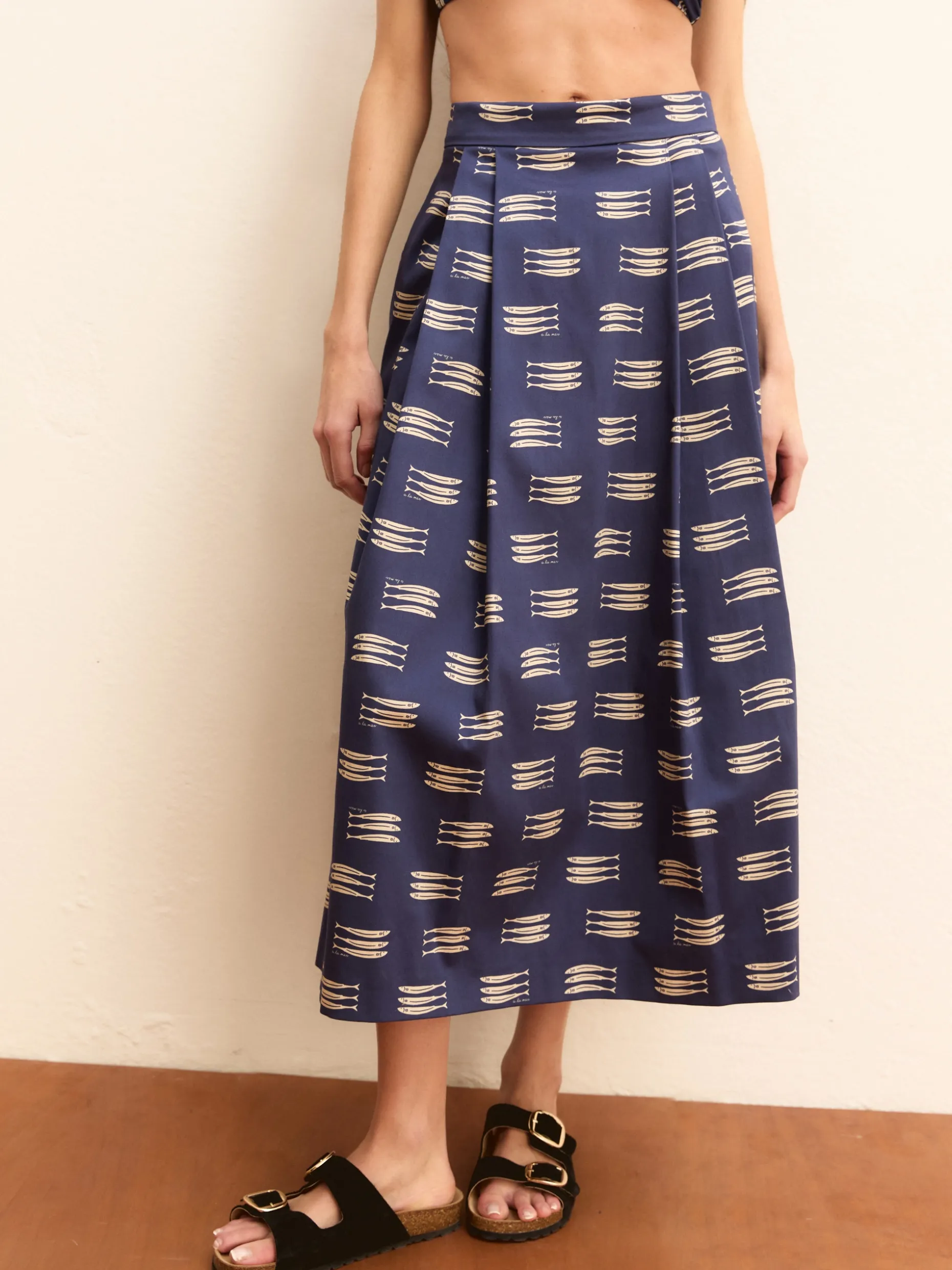 Gonna ampia in raso stretch - BLU