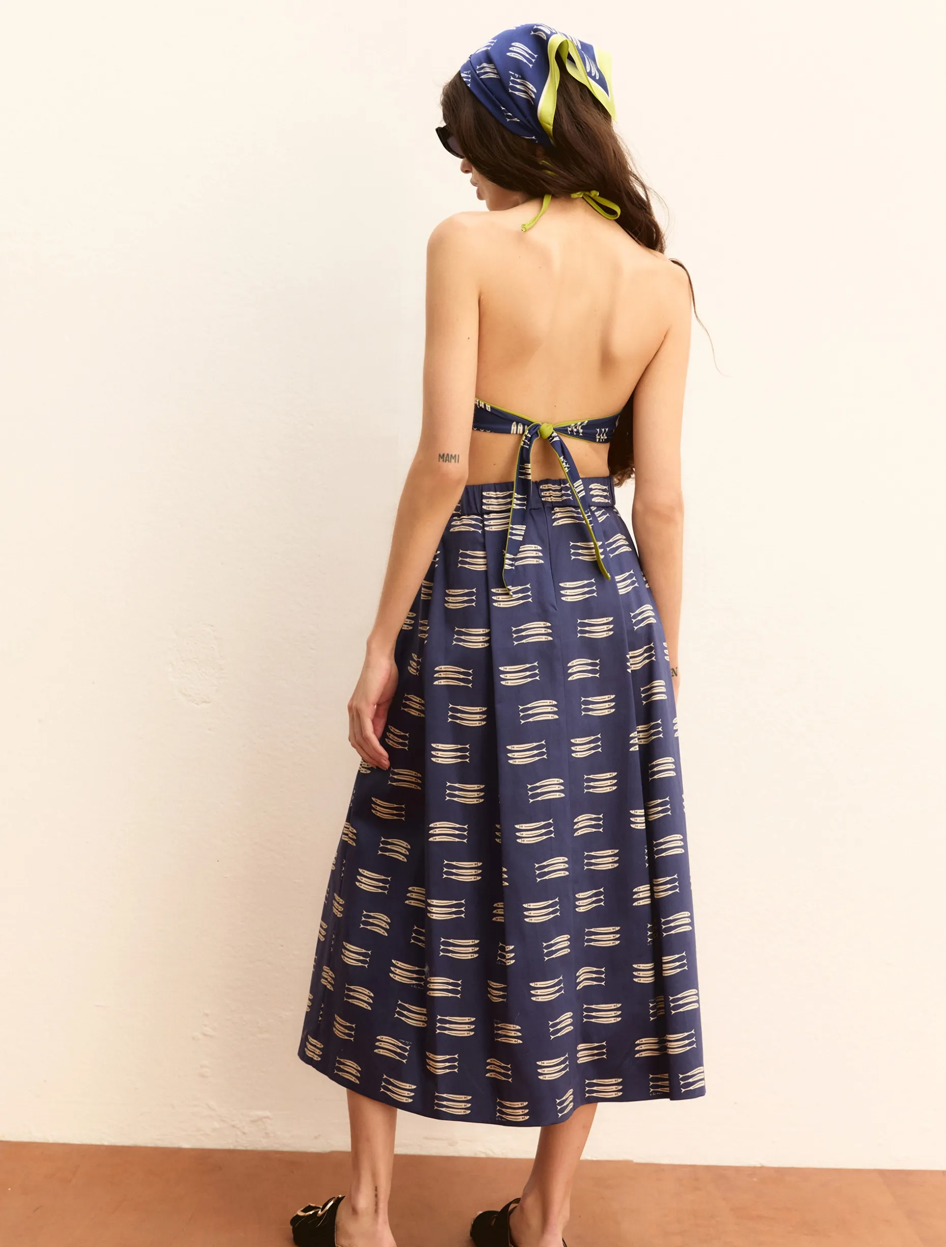 Gonna ampia in raso stretch - BLU
