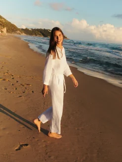 Jogger in tela di lino - BIANCO