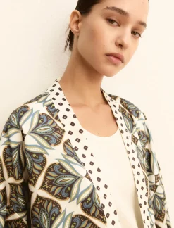 Kimono corto in twill stampato - BIANCO LANA