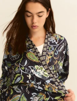 Kimono corto in twill stampato - BLU